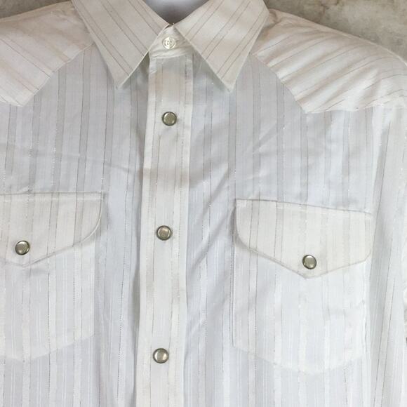 Crazy Cowboy Long-Sleeve White Snap Button Shirt with Gold Stripes Size L - Picture 3 of 14